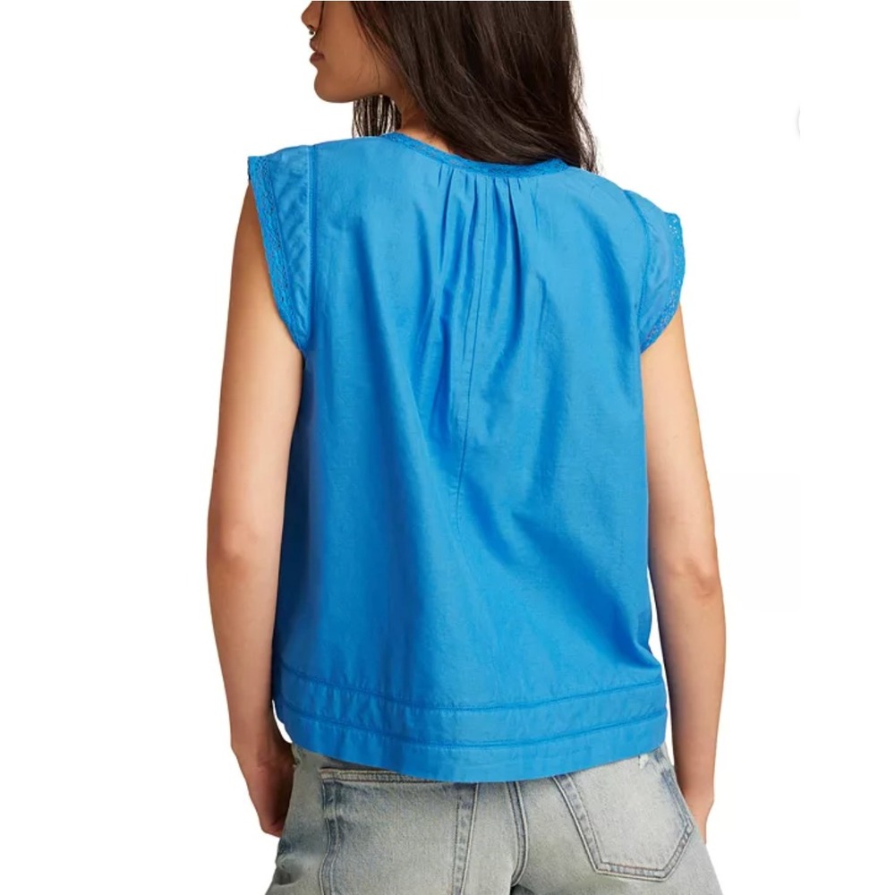 Lucky Brand Womens Large Blue Cotton Crochet Lace Trim Tank Top Blouse - Picture 6 of 6